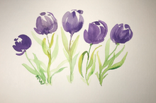 Load image into Gallery viewer, A Handful of Tulips-Purple - Watercolors - Unframed 6x9 inches
