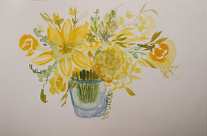 Yellow Bouquet in Blue Vase