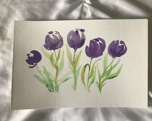 A Handful of Tulips-Purple - Watercolors - Unframed 6x9 inches